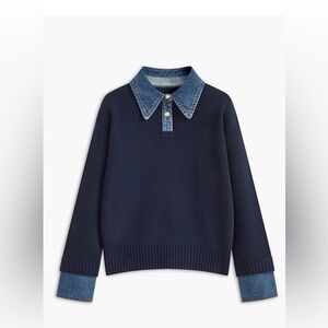 Commense Dark Blue Sweater with Denim Accent